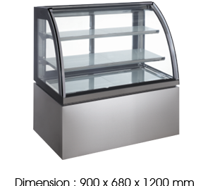 NK730A – 680mm Depth 3FT 3LAYER  Curved Glass Cake Chiller Floorstanding