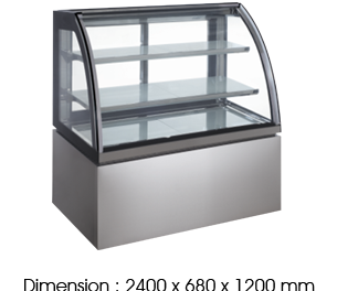 NK780A – 680mm Depth 8FT 3LAYER  Curved Glass Cake Chiller Floorstanding