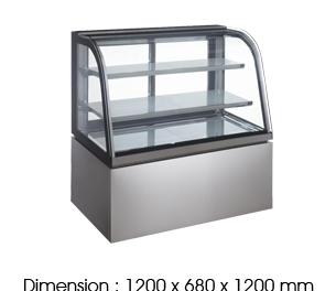 NR740A – 680mm Depth 4FT 3LAYER Curved Glass Cake Chiller Floorstanding