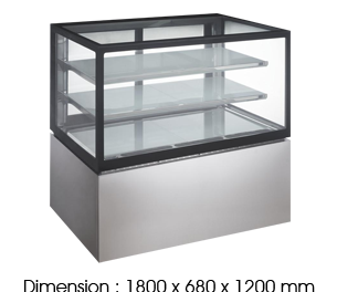 NR760V – 680mm Depth  6FT 3LAYER  Squared Glass Cake Chiller Floorstanding