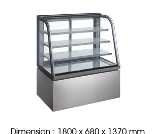 NSR760A – 680mm Depth 6FT 4LAYER Curved Glass Cake Chiller Floorstanding